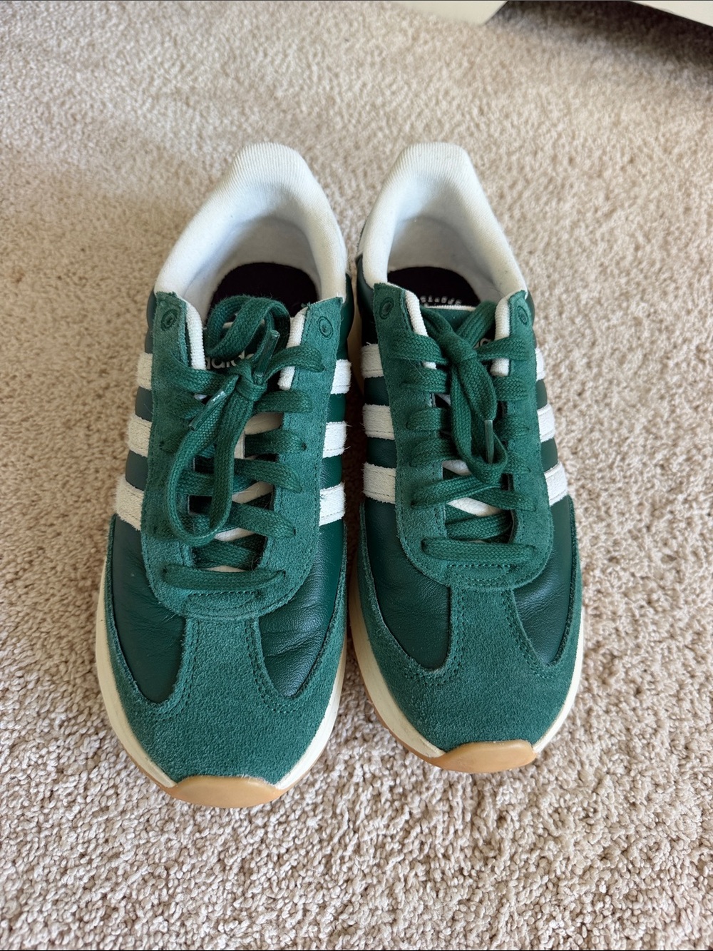 Adidas Women’s Green Suede & Leather Sneakers with White Stripes - Picture 1 of 7